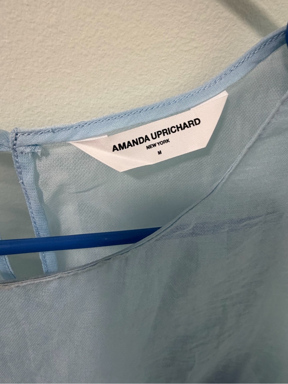 Amanda Uprichard Light Blue Sheer Yoke Tank - Picture 3 of 5